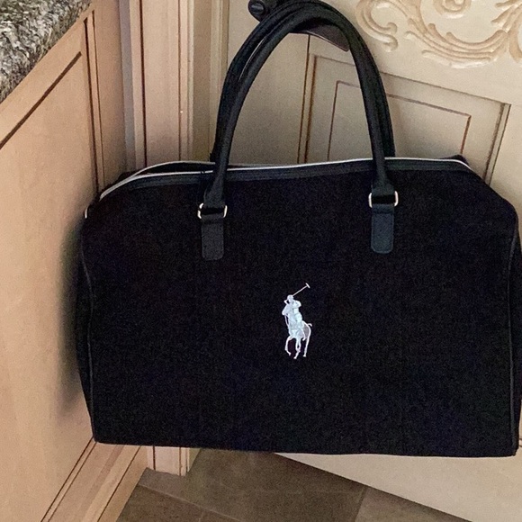 Ralph Lauren Polo Duffle Bag Black w/ faux black leather bottom and handles NEW - Picture 1 of 3